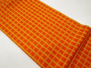 リサイクル　格子に抽象花模様織出し名古屋帯